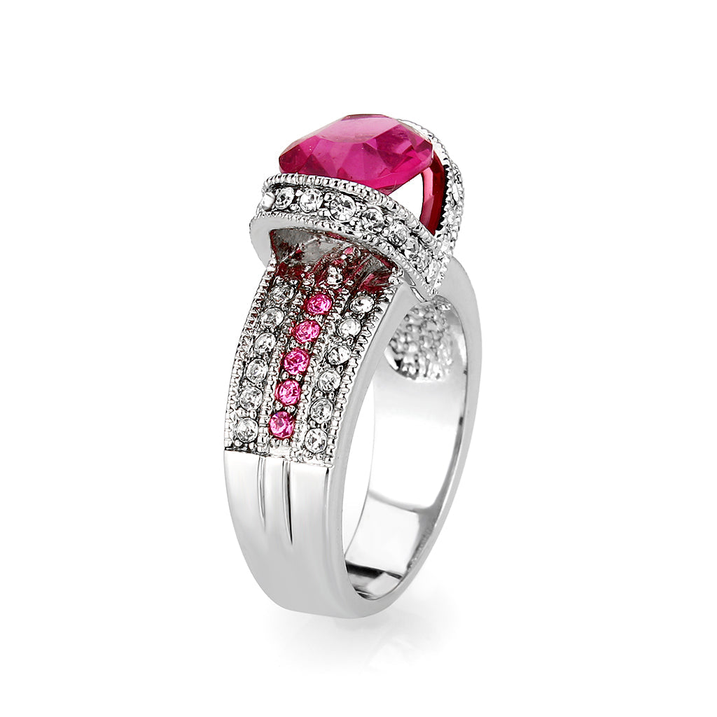Rhodium Brass Ring with CZ in Red