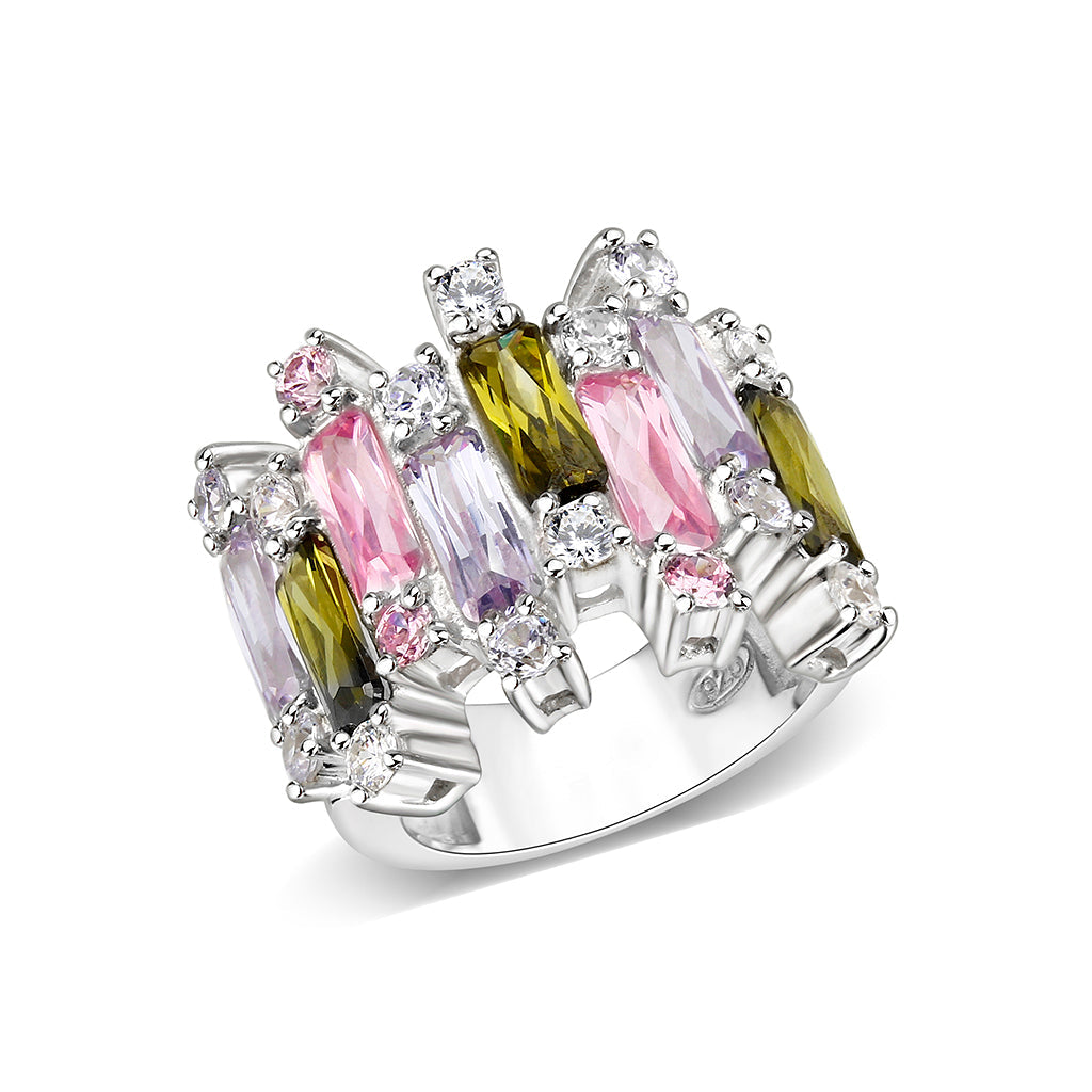 Rhodium Plated Brass Ring with CZ