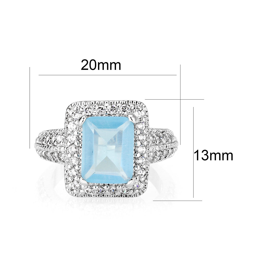 Rhodium Plated Brass Ring with CZ In AQ