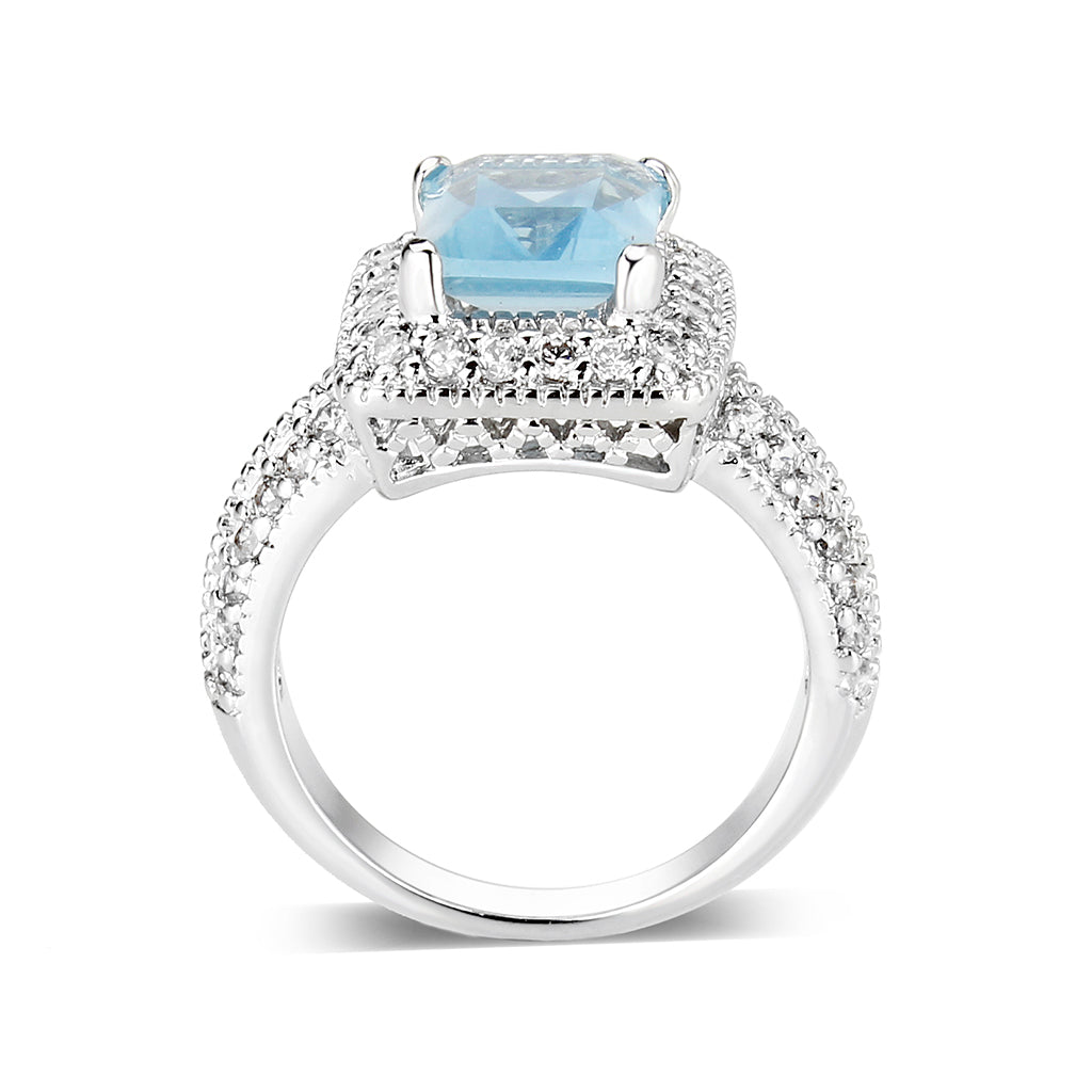 Rhodium Plated Brass Ring with CZ In AQ