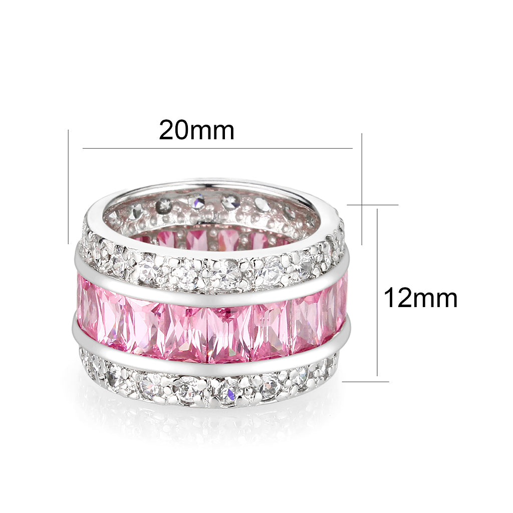 Rhodium Plated Brass Ring with CZ IN Pink