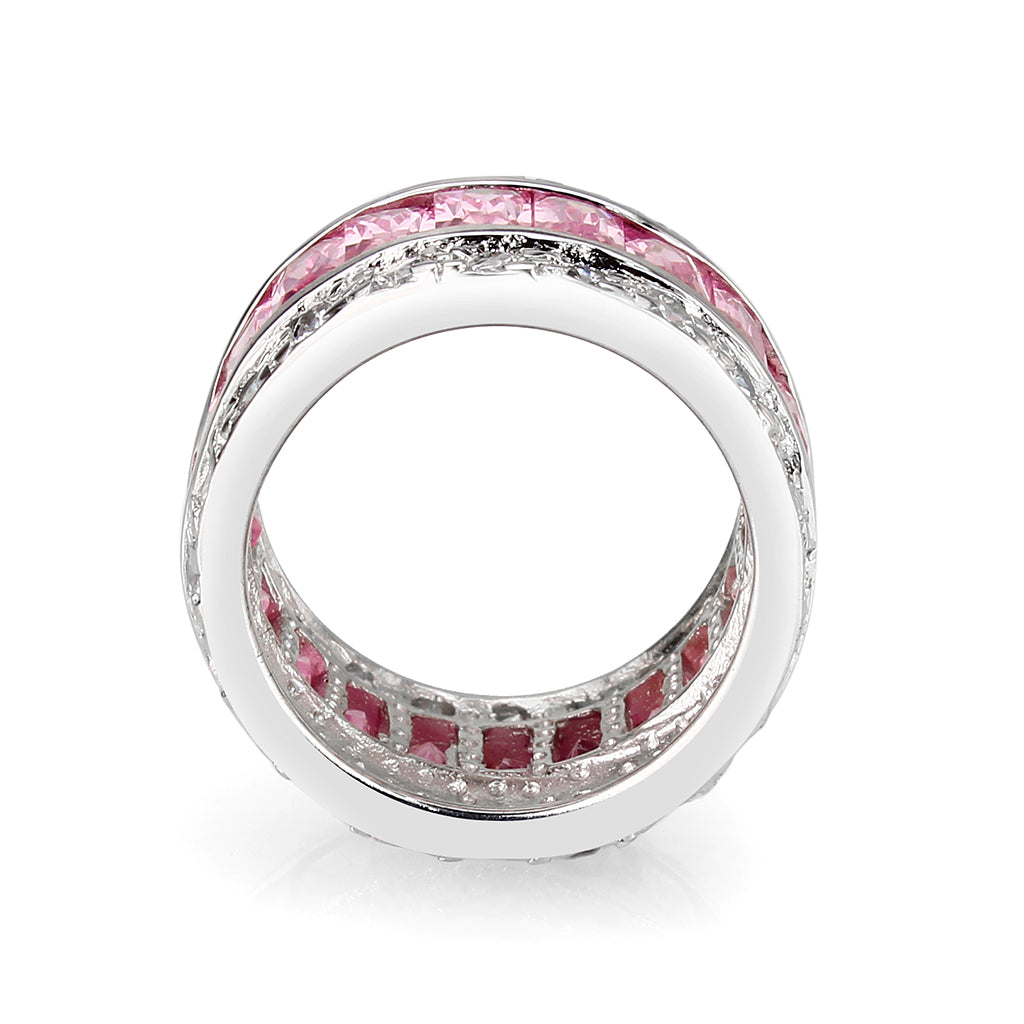 Rhodium Plated Brass Ring with CZ IN Pink