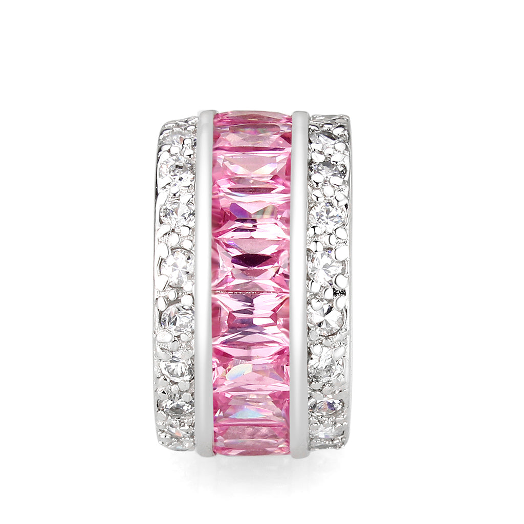 Rhodium Plated Brass Ring with CZ IN Pink