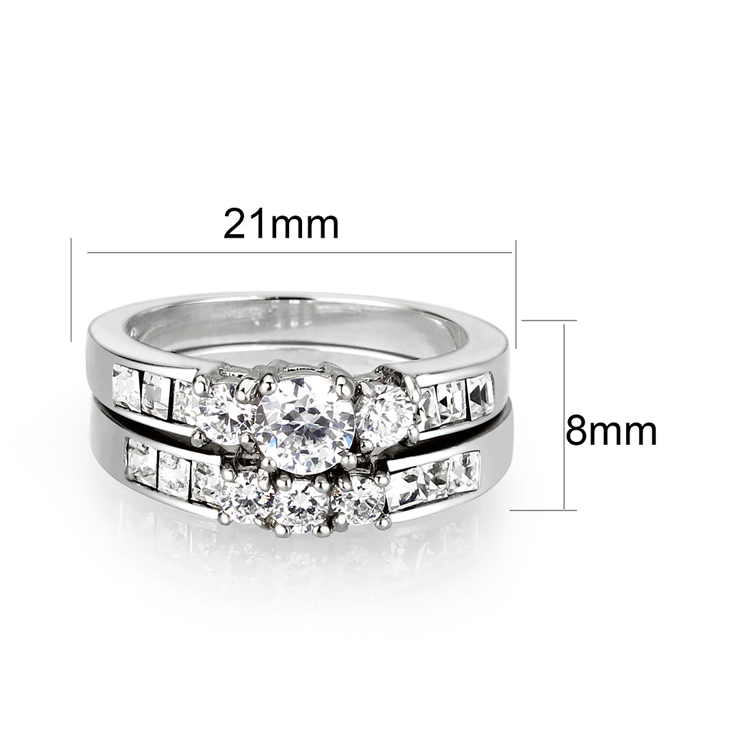 Rhodium Plated Brass Ring with CZ In Clear