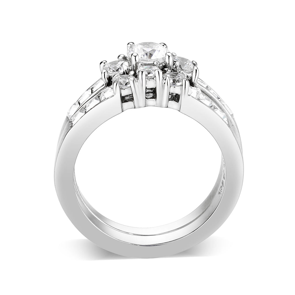 Rhodium Plated Brass Ring with CZ In Clear