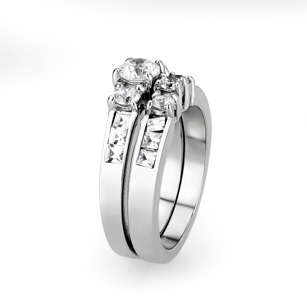 Rhodium Plated Brass Ring with CZ In Clear
