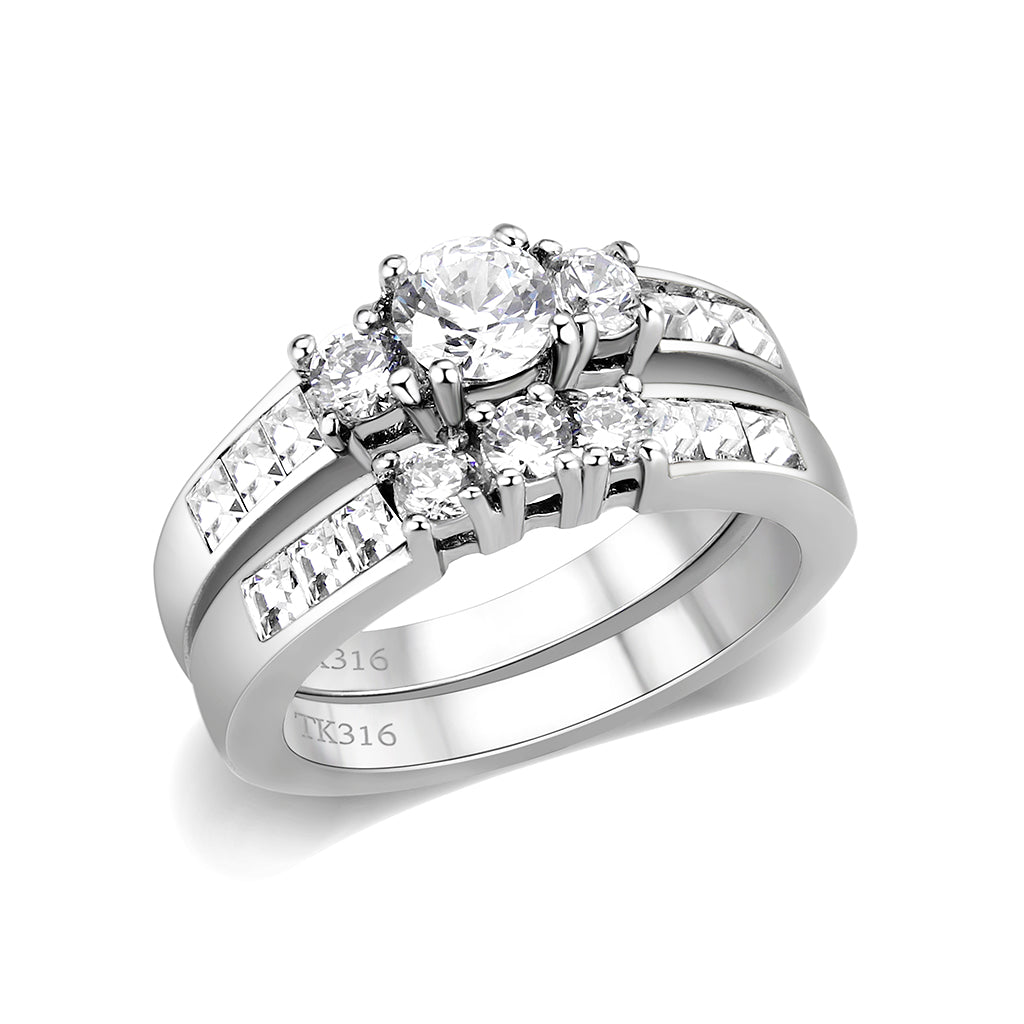 Rhodium Plated Brass Ring with CZ In Clear