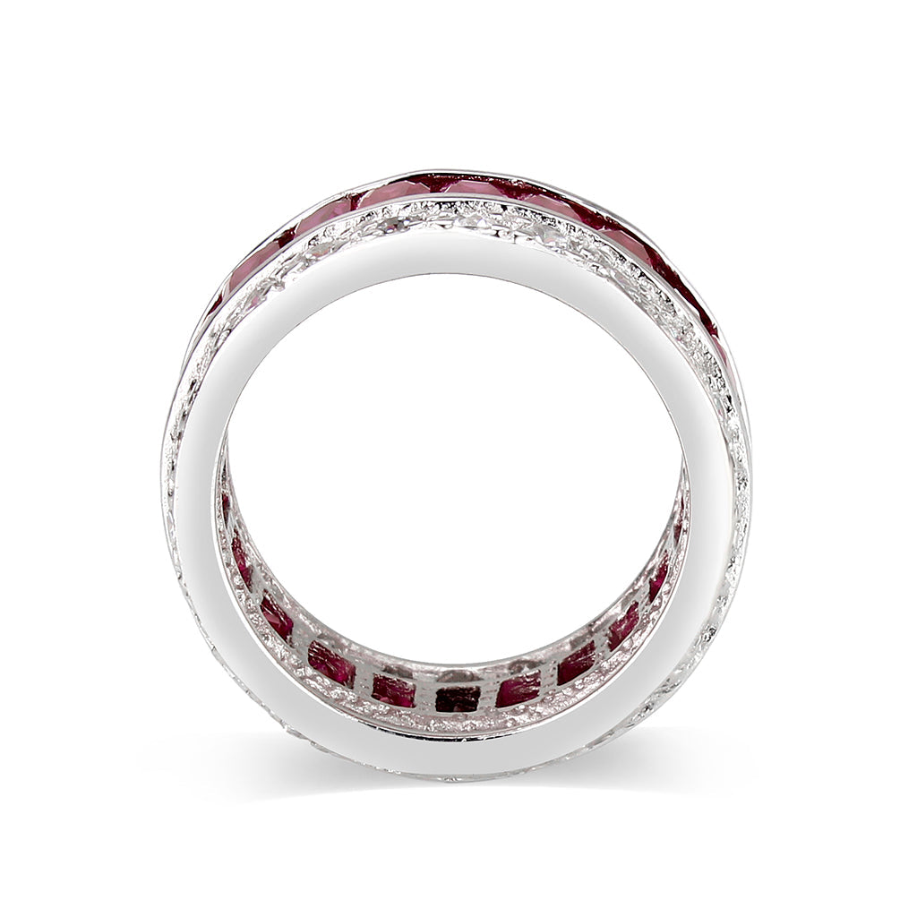 Rhodium Plated Brass Ring with CZ In Red