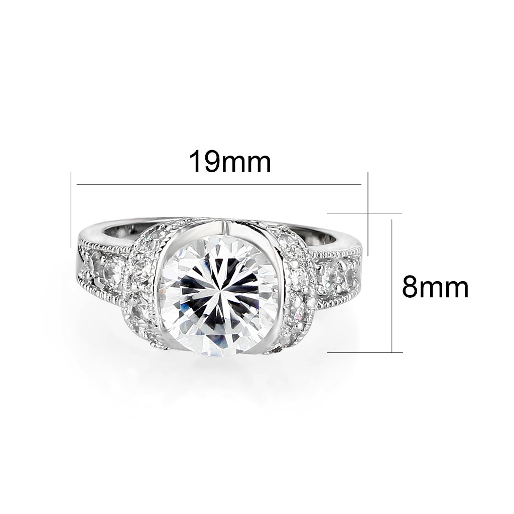 Rhodium Plated Brass Ring with CZ In Clear
