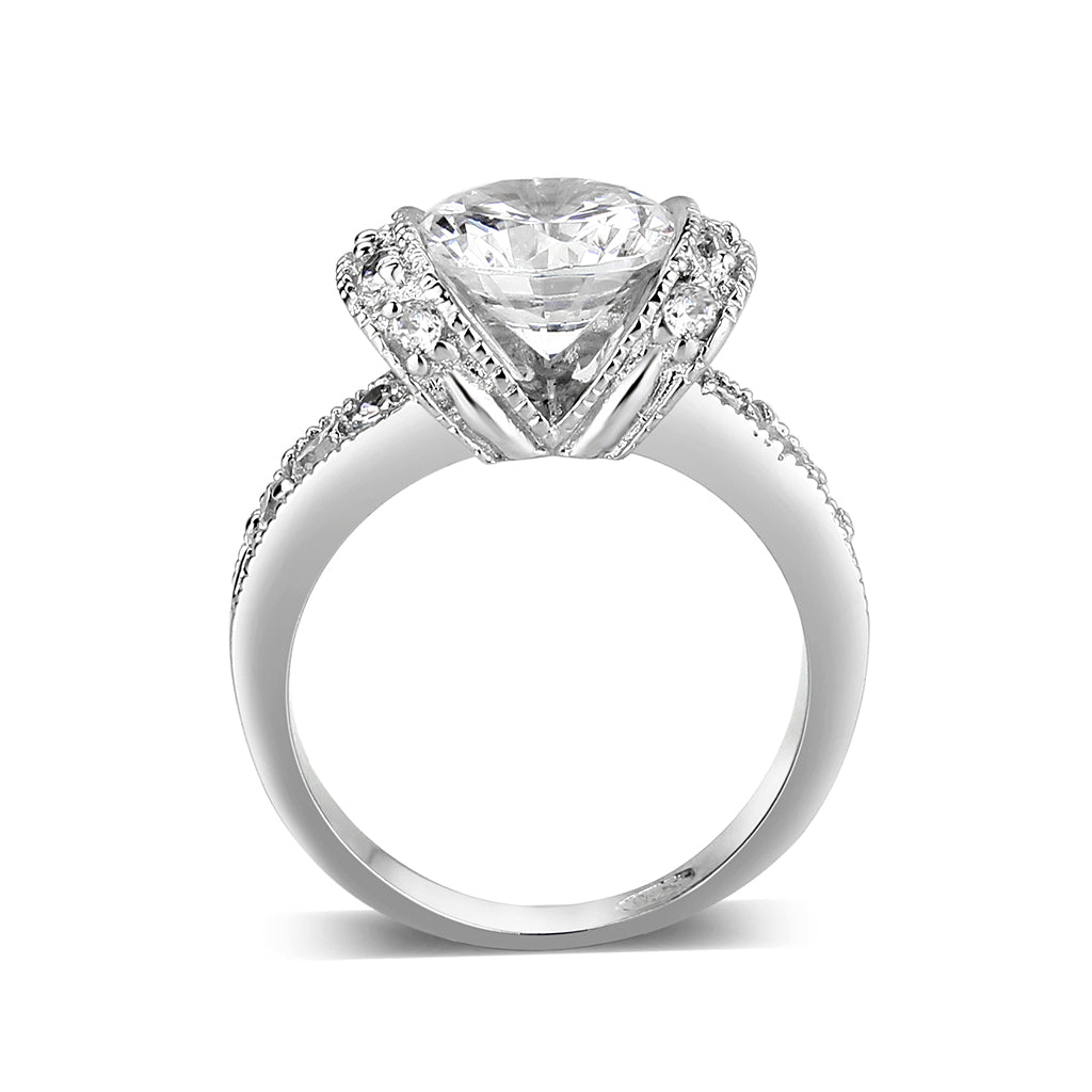 Rhodium Plated Brass Ring with CZ In Clear
