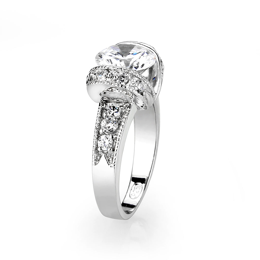 Rhodium Plated Brass Ring with CZ In Clear