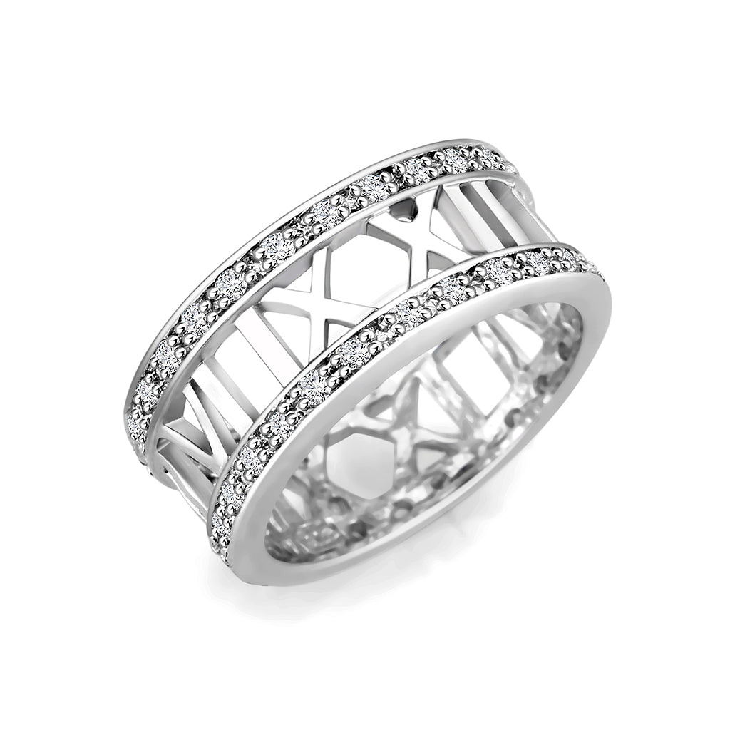 Rhodium Plated Brass Ring with CZ In Clear