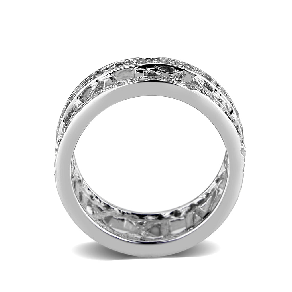 Rhodium Plated Brass Ring with CZ In Clear