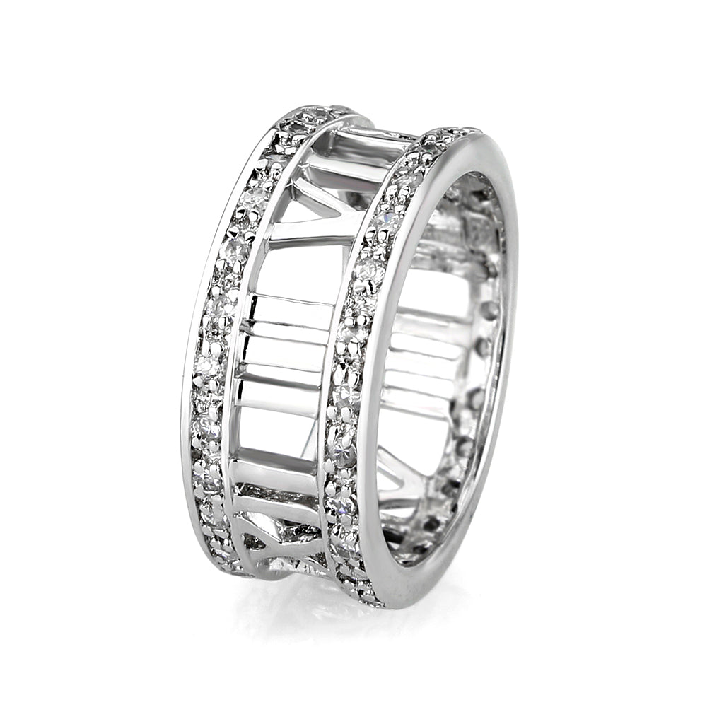 Rhodium Plated Brass Ring with CZ In Clear