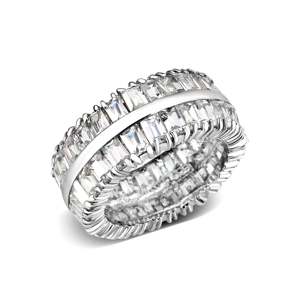 Rhodium Plated Brass Ring with CZ In Clear