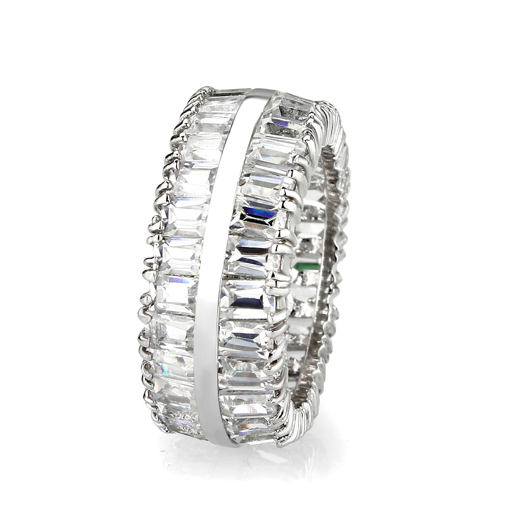Rhodium Plated Brass Ring with CZ In Clear