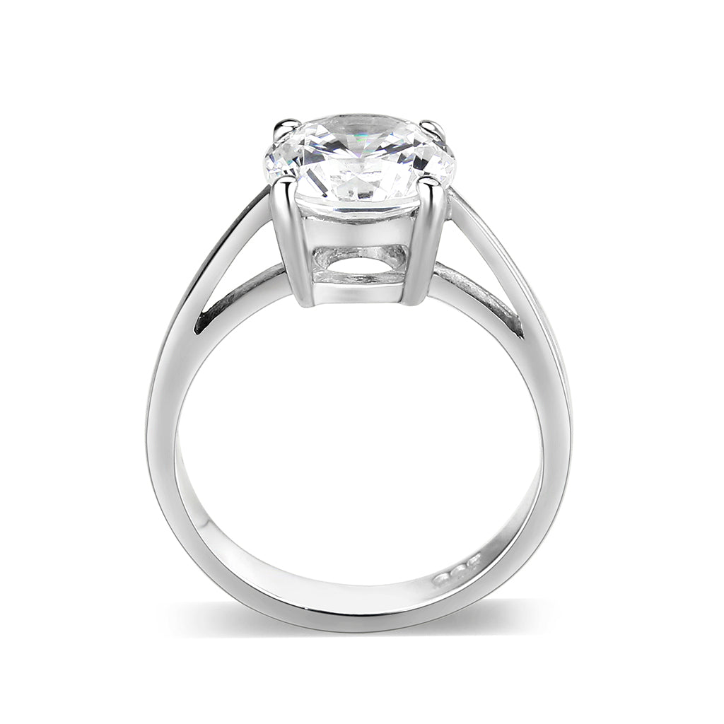 Rhodium Plated Brass Ring with CZ In Clear
