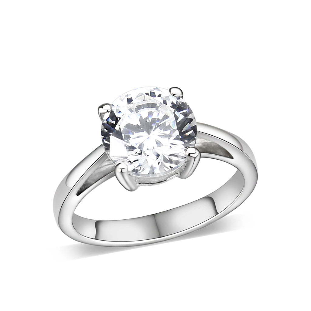 Rhodium Plated Brass Ring with CZ In Clear