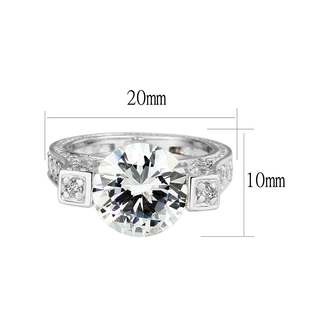 Sterling Silver Ring with CZ In Clear High Polished( NO Plating)