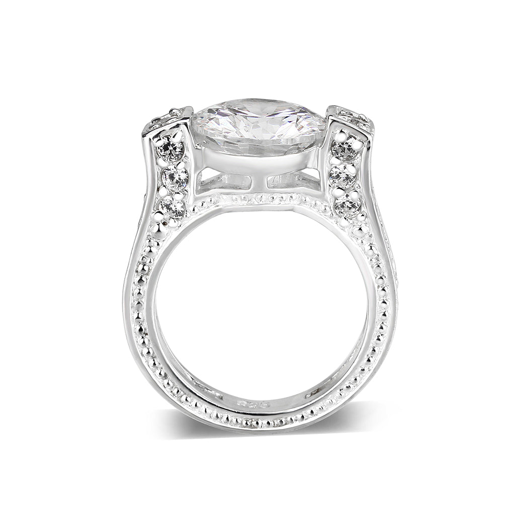 Sterling Silver Ring with CZ In Clear High Polished( NO Plating)