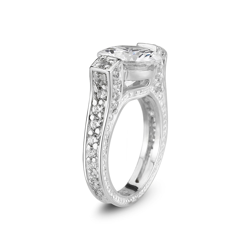 Sterling Silver Ring with CZ In Clear High Polished( NO Plating)