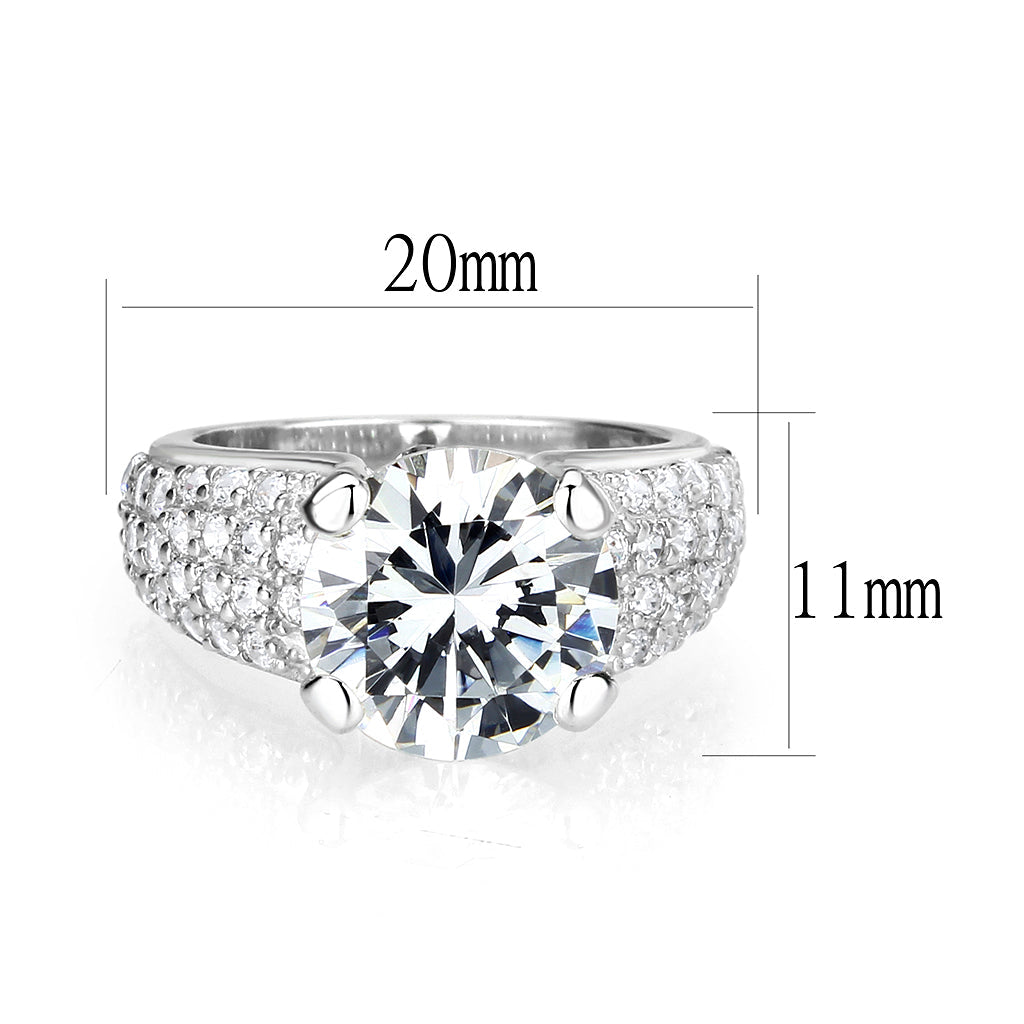 Sterling Silver Ring with CZ In Clear High Polished( NO Plating)