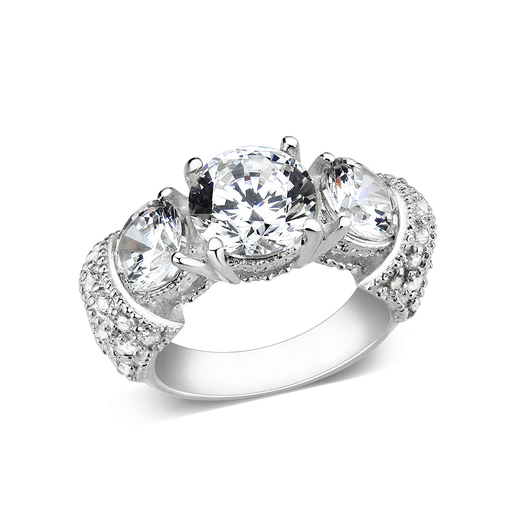 Sterling Silver Ring with CZ In Clear High Polished( NO Plating)