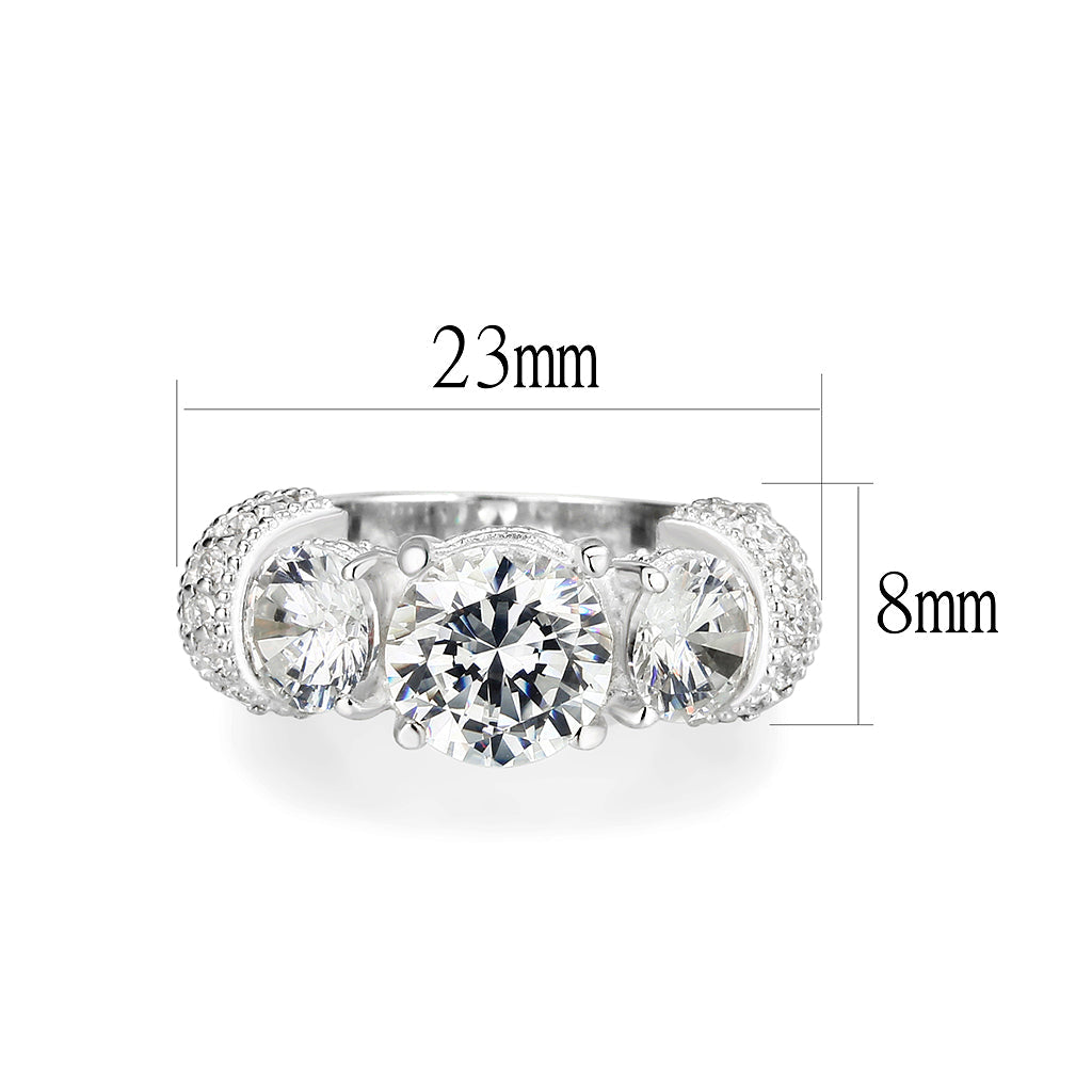 Sterling Silver Ring with CZ In Clear High Polished( NO Plating)