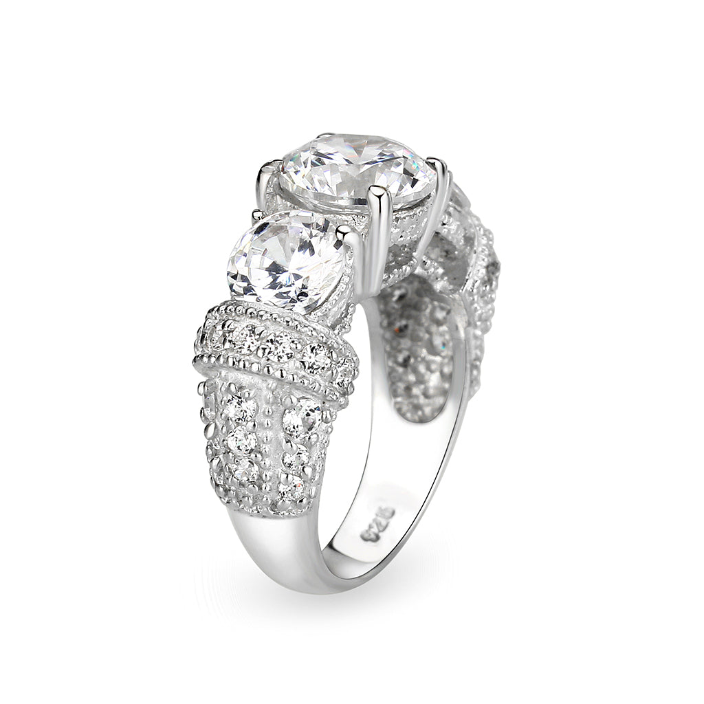 Sterling Silver Ring with CZ In Clear High Polished( NO Plating)