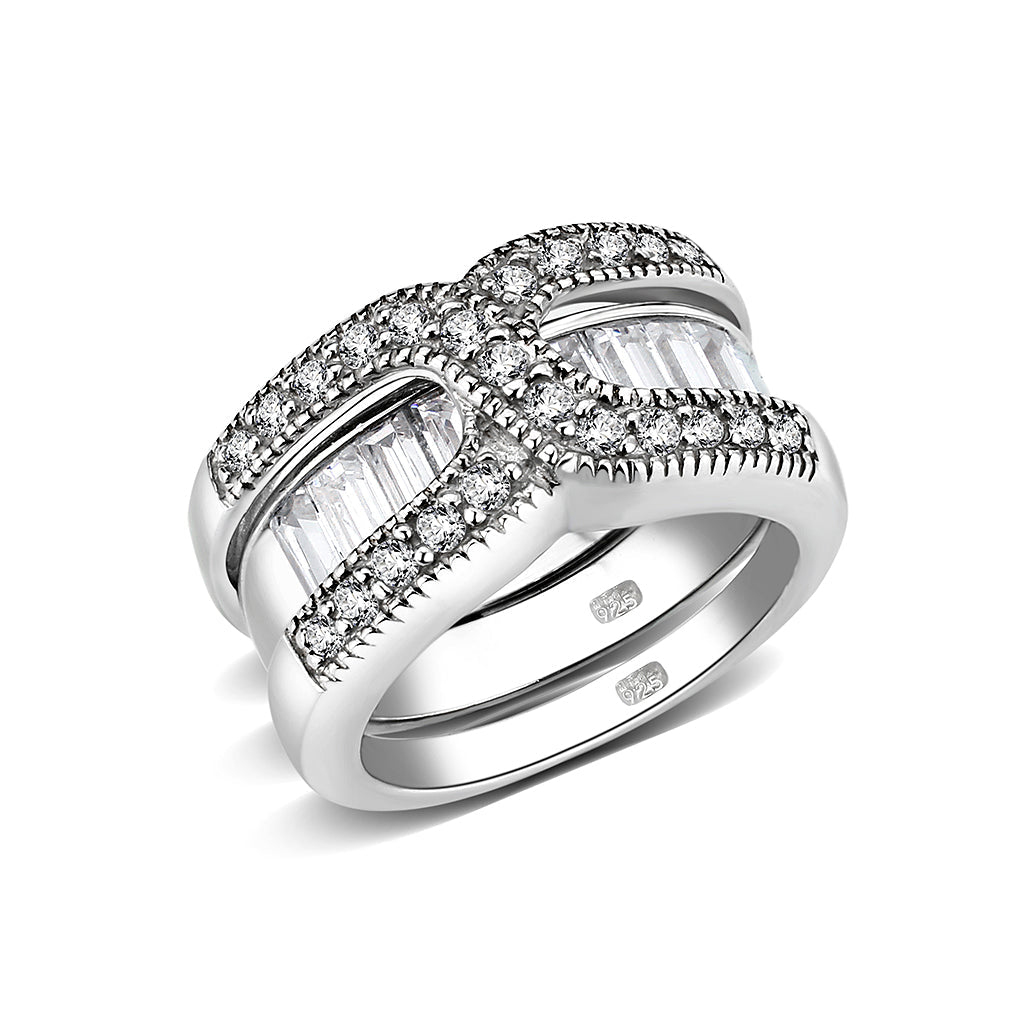 Sterling Silver Ring with CZ In Clear High Polished( NO Plating)