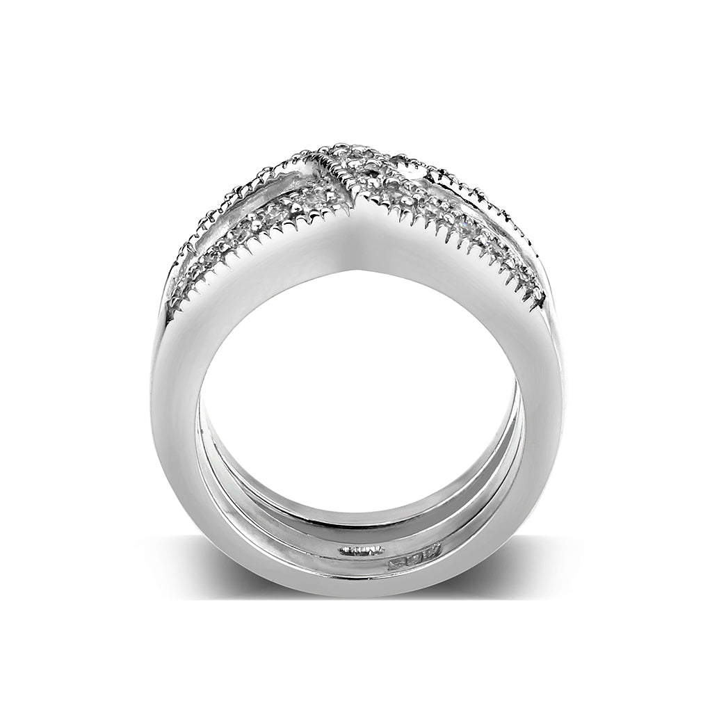 Sterling Silver Ring with CZ In Clear High Polished( NO Plating)