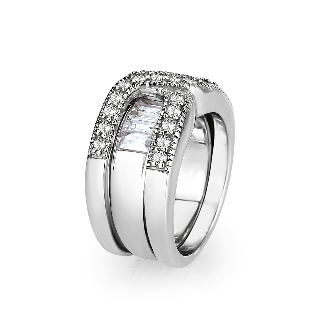 Sterling Silver Ring with CZ In Clear High Polished( NO Plating)