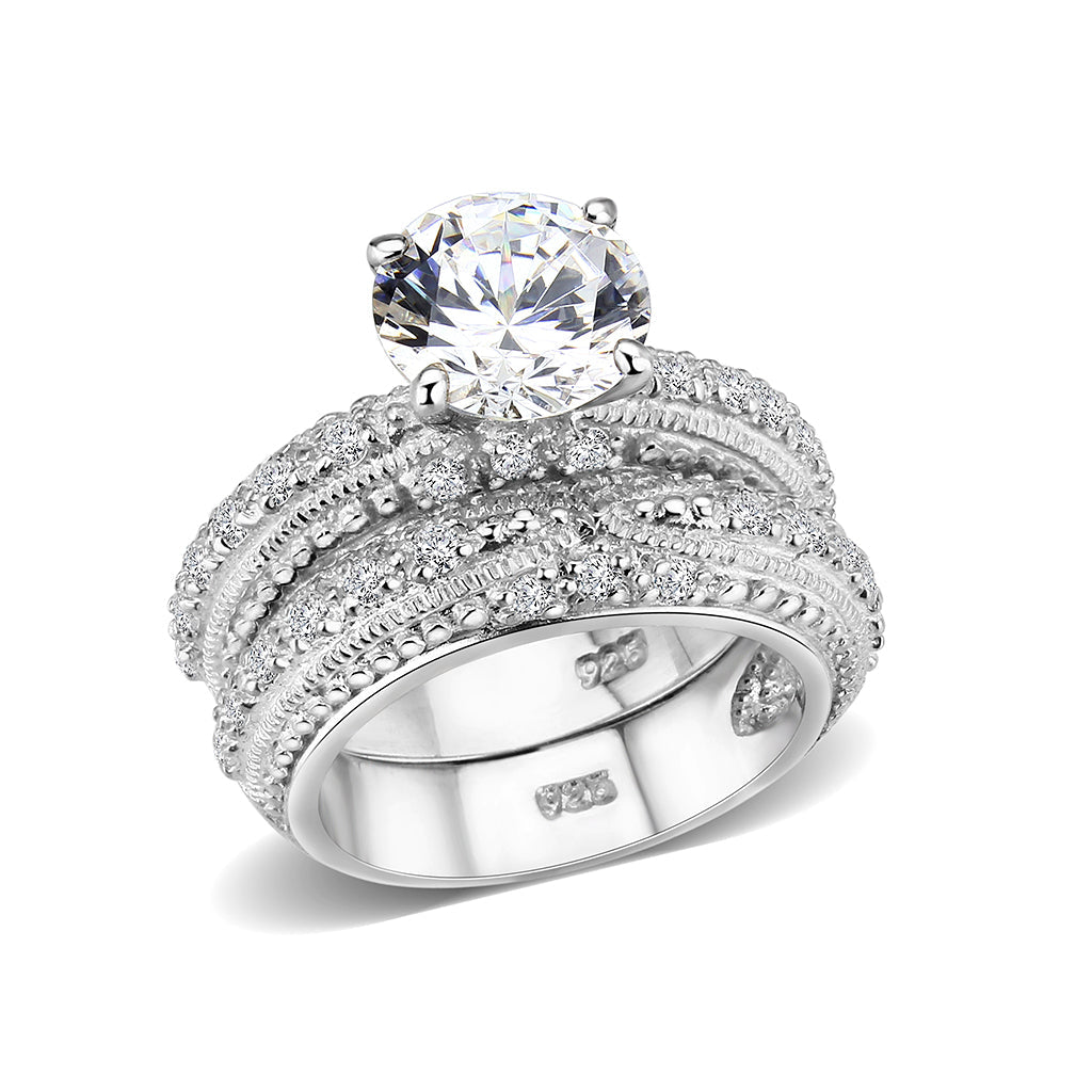 Sterling Silver Ring with CZ In Clear High Polished( NO Plating)