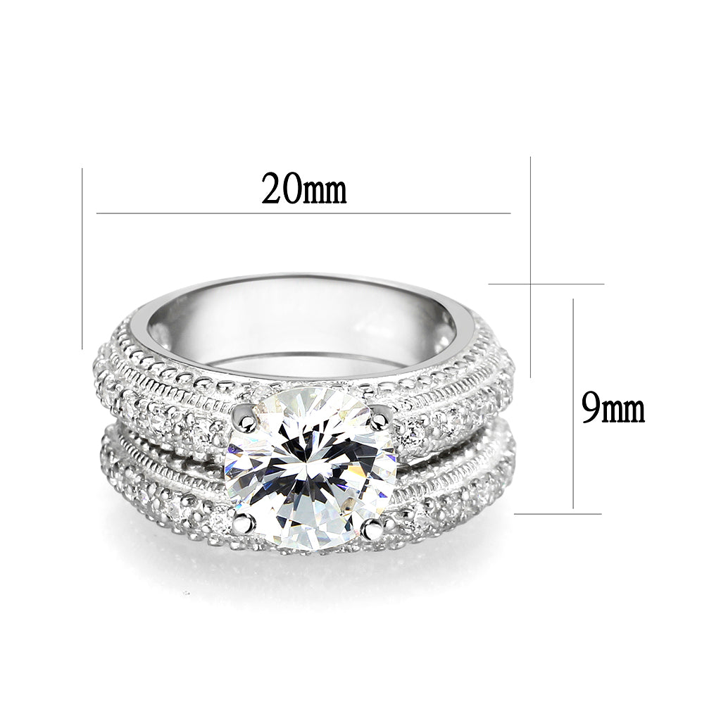 Sterling Silver Ring with CZ In Clear High Polished( NO Plating)