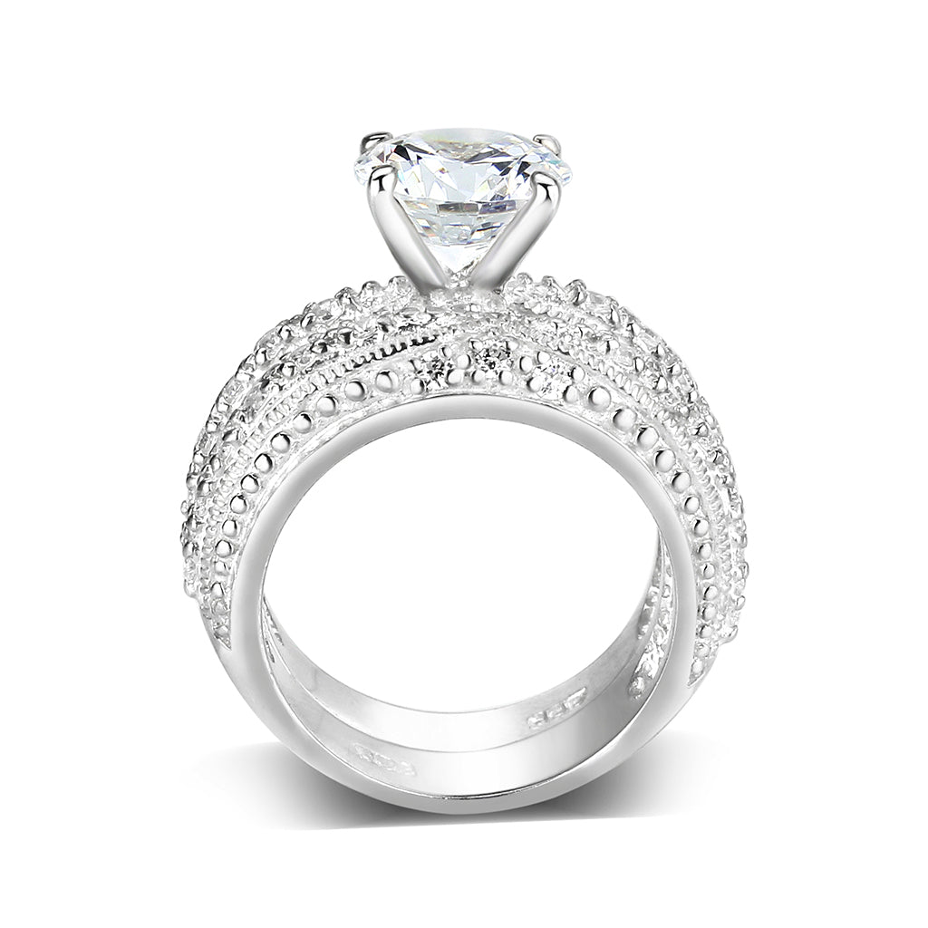 Sterling Silver Ring with CZ In Clear High Polished( NO Plating)