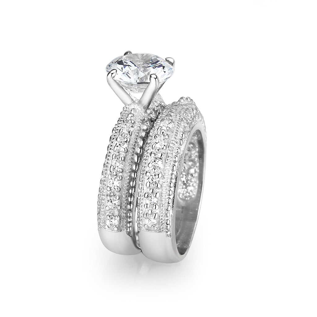 Sterling Silver Ring with CZ In Clear High Polished( NO Plating)