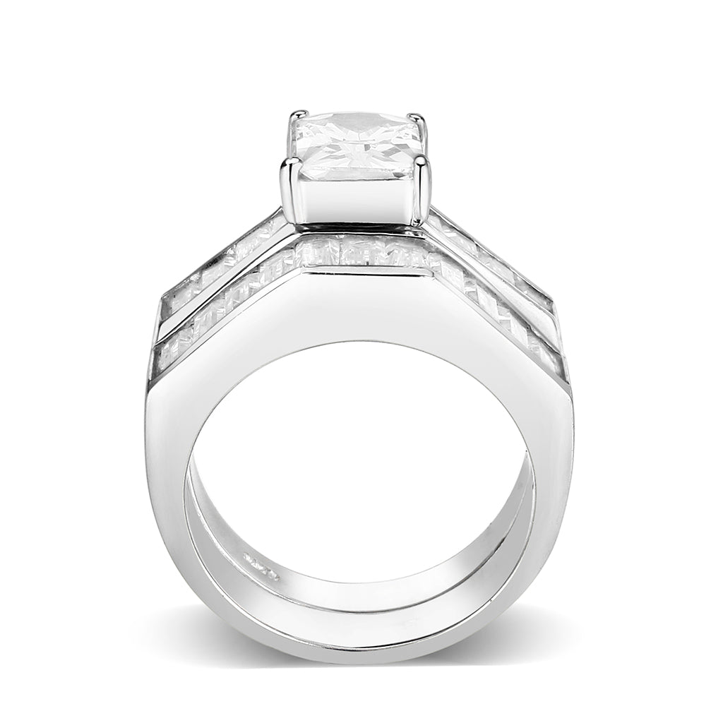 Sterling Silver Ring with CZ In Clear High Polished( NO Plating)