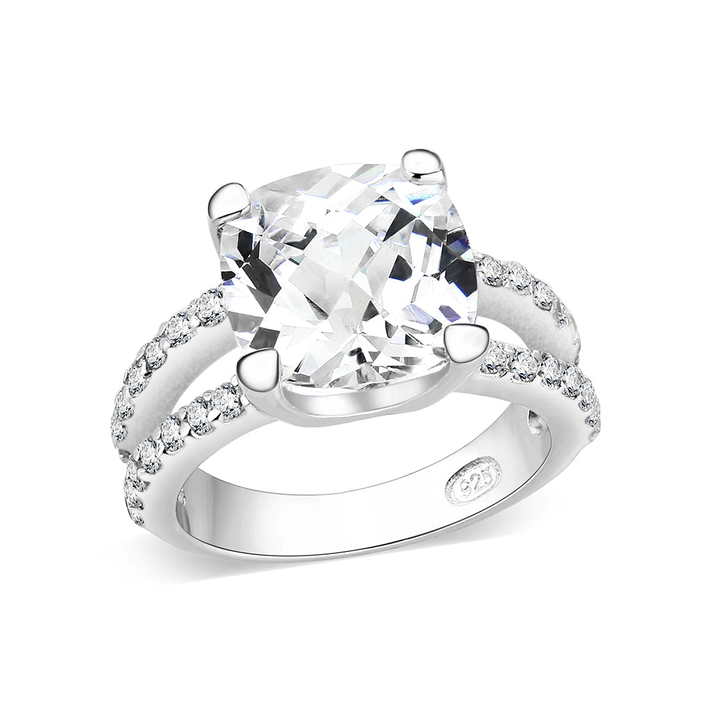 Sterling Silver Ring with CZ In Clear High Polished( NO Plating)
