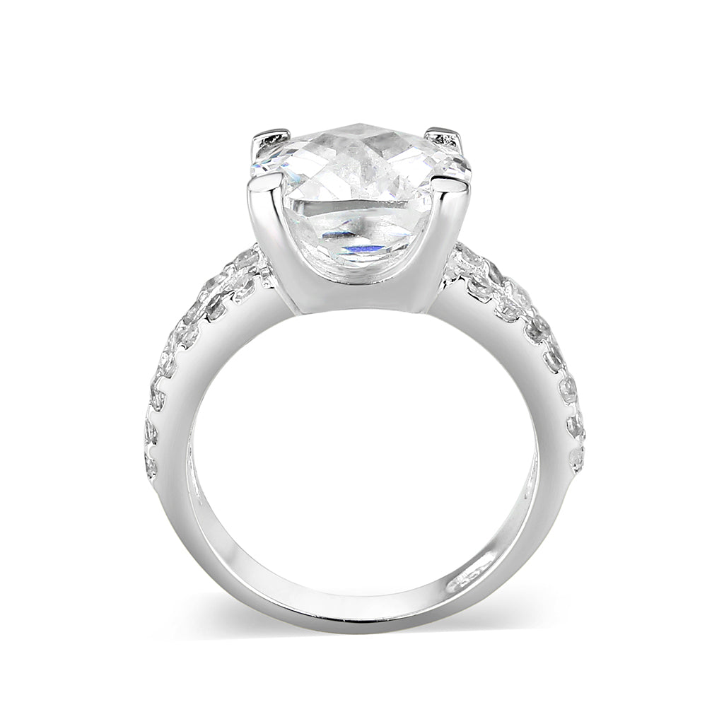Sterling Silver Ring with CZ In Clear High Polished( NO Plating)