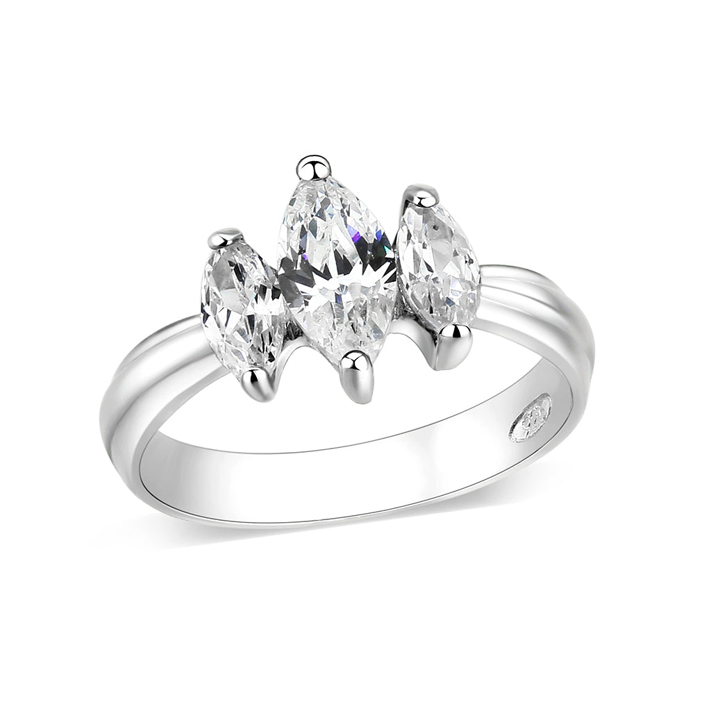 Sterling Silver Ring with CZ In Clear High Polished( NO Plating)