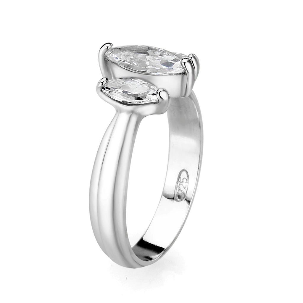 Sterling Silver Ring with CZ In Clear High Polished( NO Plating)