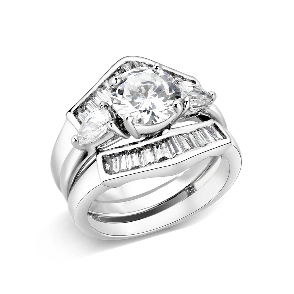 Rhodium Plated Brass Ring with CZ In Clear