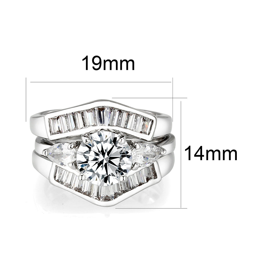 Rhodium Plated Brass Ring with CZ In Clear