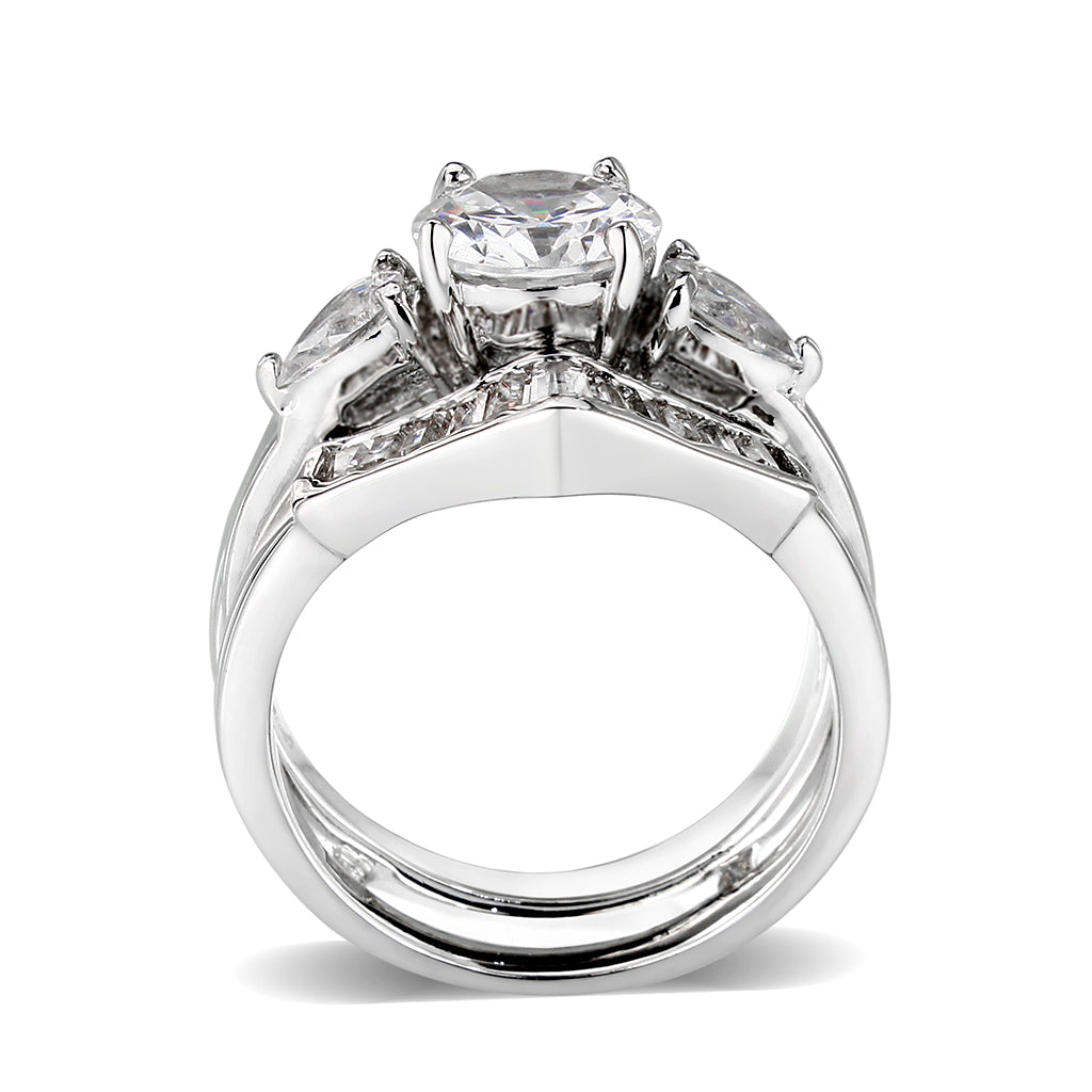 Rhodium Plated Brass Ring with CZ In Clear