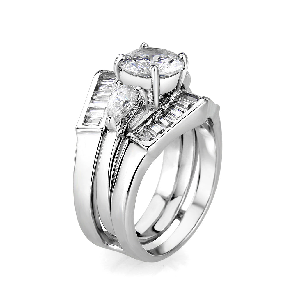 Rhodium Plated Brass Ring with CZ In Clear