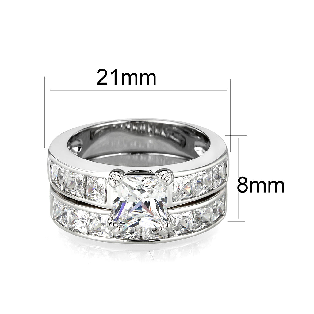 Rhodium Plated Brass Ring with CZ In Clear