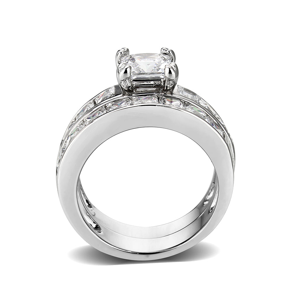 Rhodium Plated Brass Ring with CZ In Clear