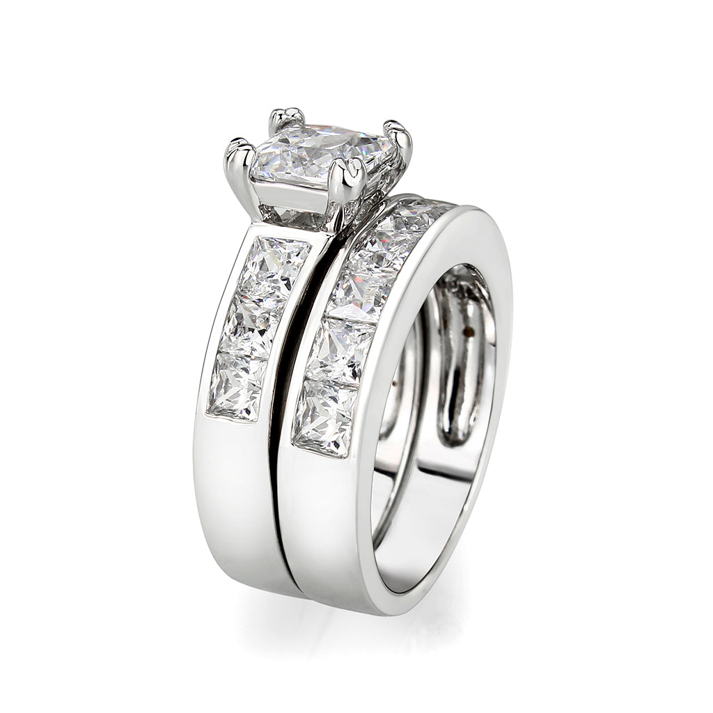 Rhodium Plated Brass Ring with CZ In Clear