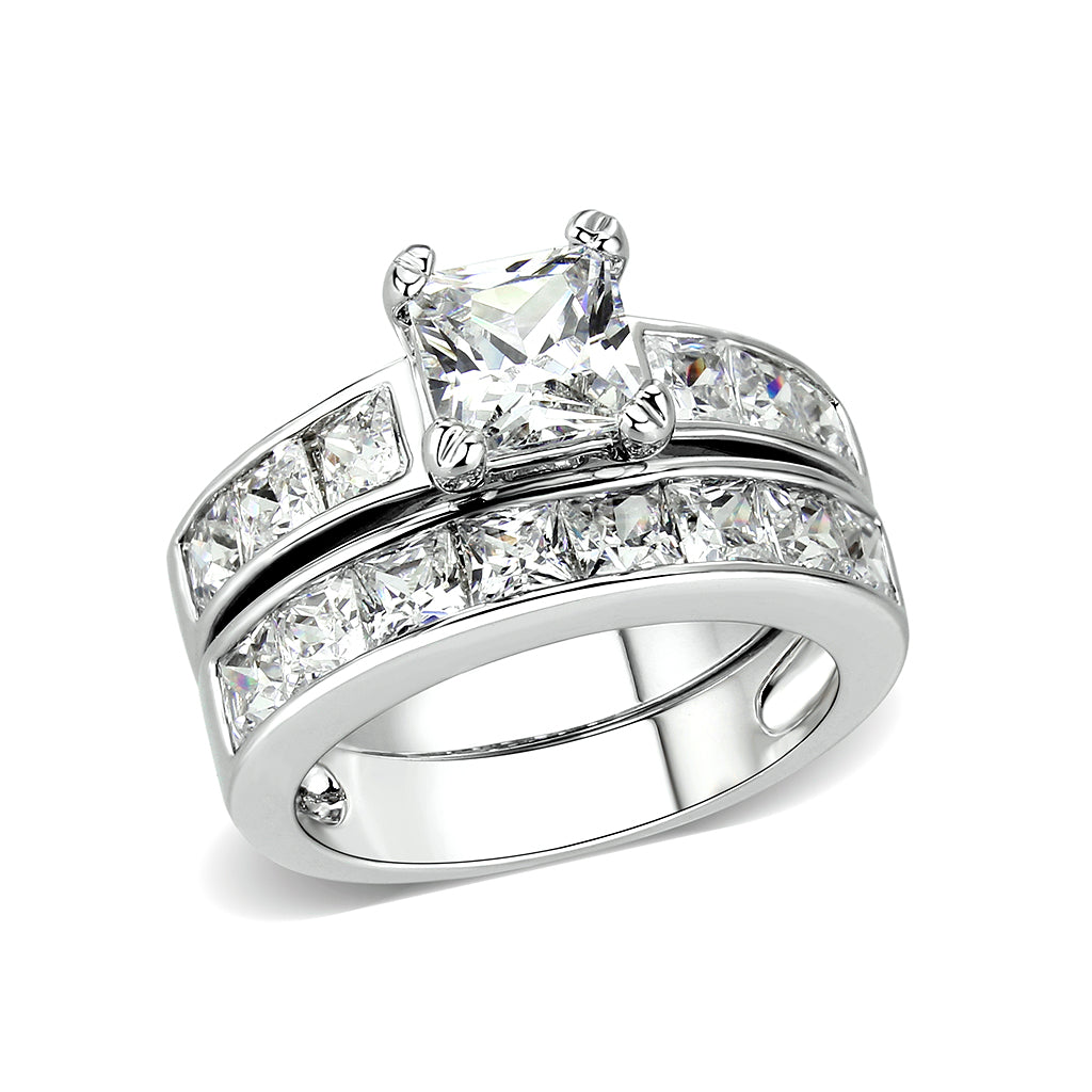 Rhodium Plated Brass Ring with CZ In Clear