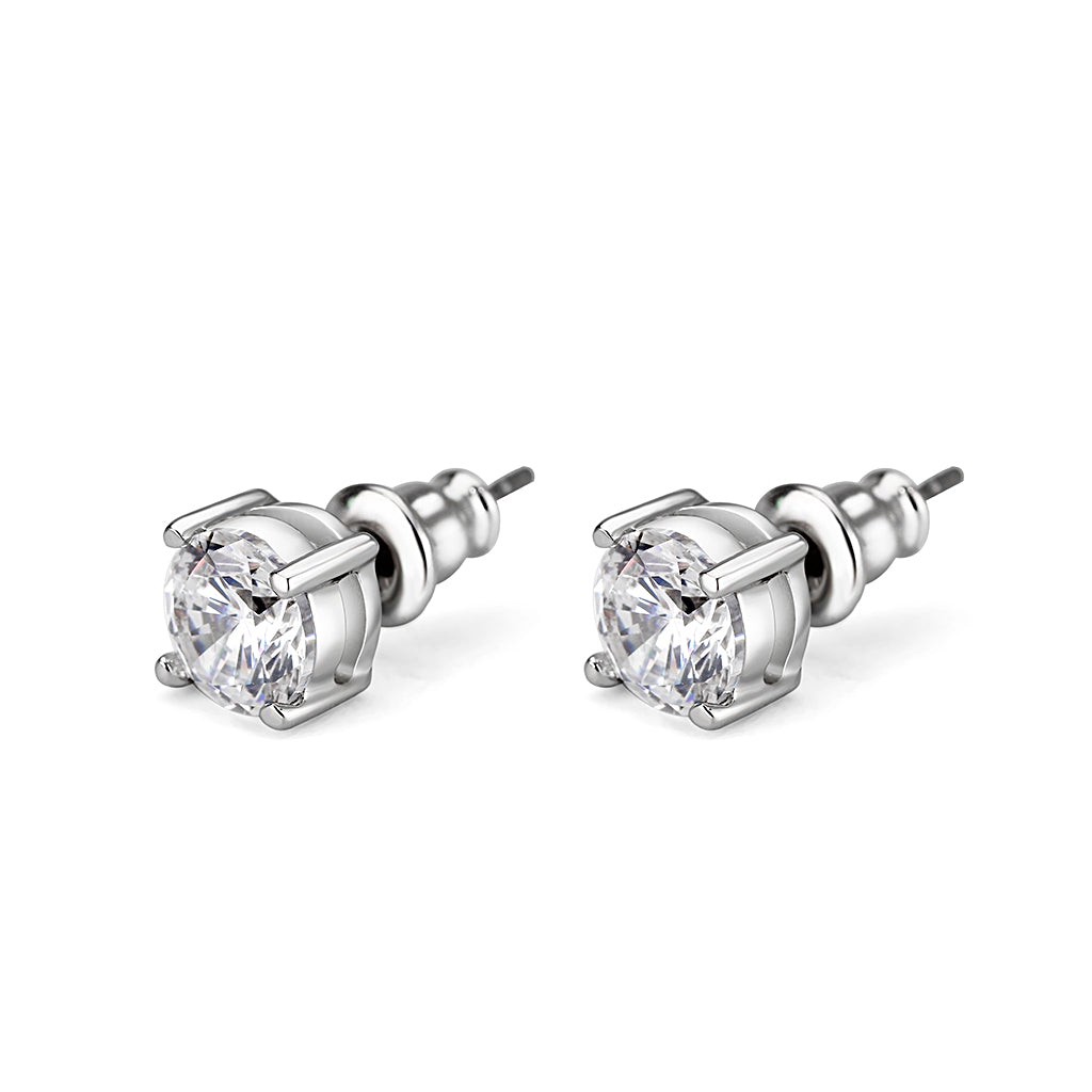 Rhodium Brass Earrings with AAA Grade CZ in Clear